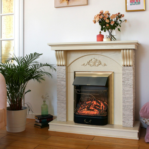 Электрокамин RealFlame Corfino WT айвори с очагом Majestic Lux Brass фото 6