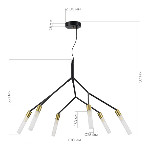 SLE1129-403-06 Светильник подвесной Черный, латунь/Белый G9 6*5W KAITO фото 2 SLE1129-403-06 Светильник подвесной Черный, латунь/Белый G9 6*5W KAITO фото 2