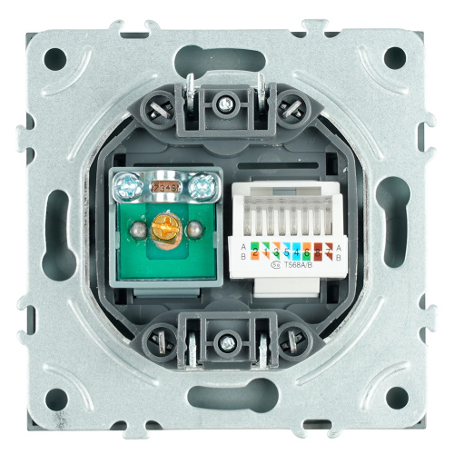 Розетка TV + компьютерная RJ-45 (механизм), STEKKER, серия Эмили, RST00-5106-09, антрацит, soft touch фото 6