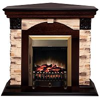 Электрокамин RealFlame Dublin Corner Rock AO античный дуб с очагом Fobos Lux Brass