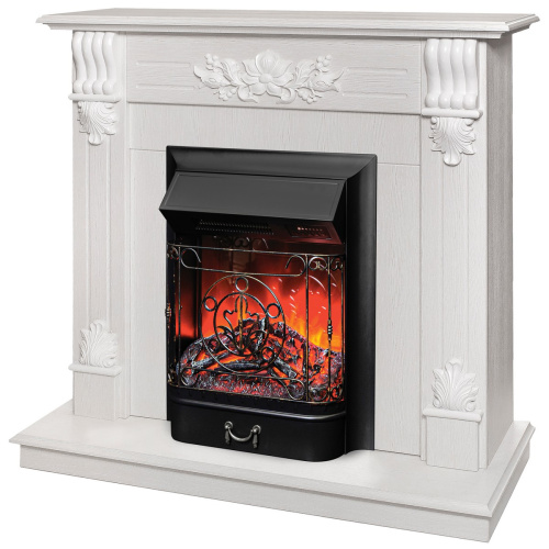 Каминокомплект OTTAWA/ПРАГА Белый фактурный с золотой патиной с очагом Электроочаг MAJESTIC LUX RC/МАДЖЕСТИК С ПУЛЬТОМ фото 2