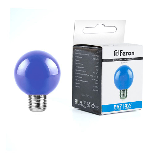 Лампа светодиодная Feron LB-371 Шар матовый E27 3W 230V синий