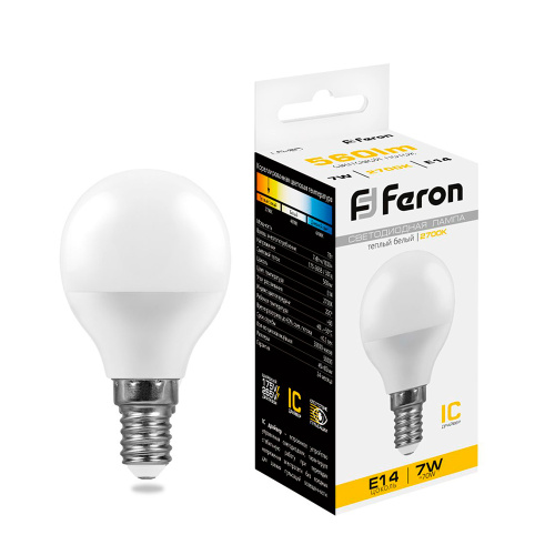 Лампа светодиодная Feron LB-95 Шарик E14 7W 175-265V 2700K Лампа светодиодная Feron LB-95 Шарик E14 7W 175-265V 2700K