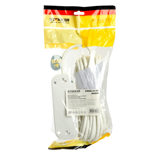 Удлинитель трехместный с/з  STEKKER HM06-31-07 3x1мм2, 7м, серия Home (У10-002), белый фото 9
