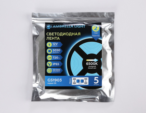 Светодиодная лента 12В 5050 30Led 7.2Вт/м 6500K IP65 5м фото 5