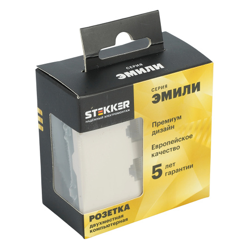 Розетка компьютерная 2-местная RJ-45 (механизм), STEKKER, серия Эмили, RST00-5111-08, кашемир, soft touch фото 2