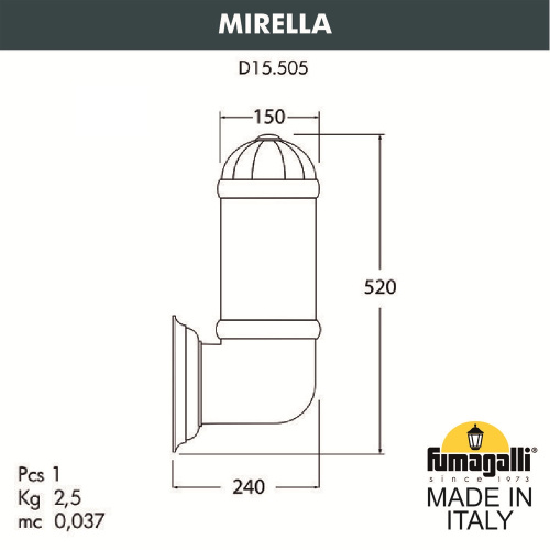 Fumagalli Светильник уличный настенный FUMAGALLI MIRELLA D15.505.000.AYF1R фото 2 Fumagalli Светильник уличный настенный FUMAGALLI MIRELLA D15.505.000.AYF1R фото 2