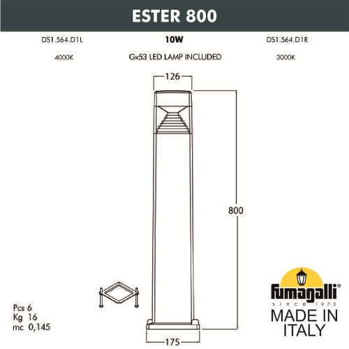 Садовый светильник-столбик FUMAGALLI ESTER 800 DS1.564.000.LXD1L фото 2 Садовый светильник-столбик FUMAGALLI ESTER 800 DS1.564.000.LXD1L фото 2