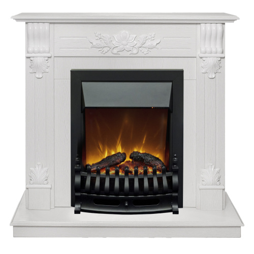 Каминокомплект OTTAWA/ПРАГА Белый фактурный с золотой патиной с очагом Электроочаг FOBOS ЛАЙТ/ФОБОС ЛАЙТ