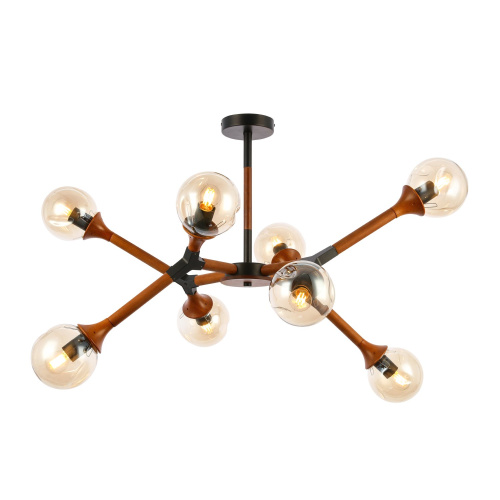 SLE109402-08 Светильник потолочный Черный, Темное дерево/Прозрачный, Янтарный E27 8*60W RAQUEL фото 8