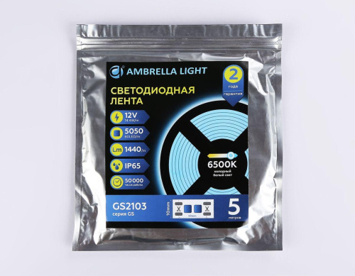 Светодиодная влагозащищенная лента Ambrella Light 14,4W/m 60LED/m 5050SMD холодный белый 5M GS2103 фото 6