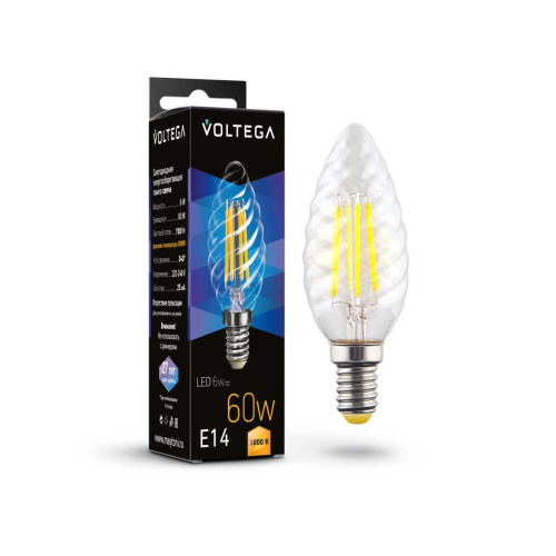 Лампа светодиодная Voltega E14 6W 3000K прозрачная 7211 Лампа светодиодная Voltega E14 6W 3000K прозрачная 7211