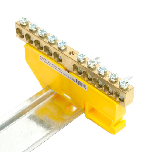 Шина "PE" STEKKER на изоляторе 8*12 на DIN-рейку 10 выводов, желтый, LD555-812-10 фото 4