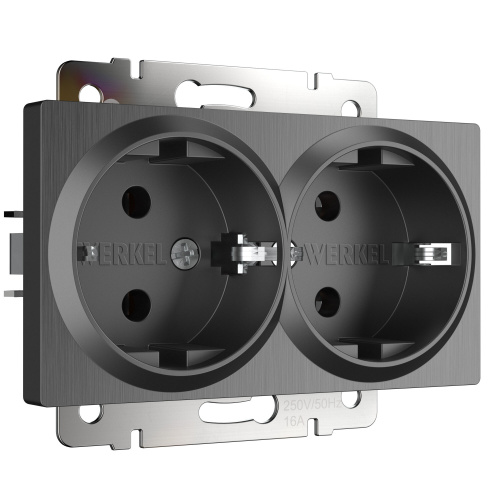 Розетка двойная с заземлением (графит рифленый) W1172004 Розетка двойная с заземлением (графит рифленый) W1172004