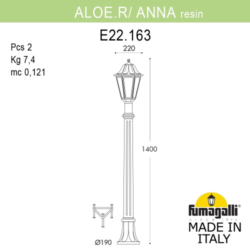 Fumagalli Садовый светильник-столбик FUMAGALLI ALOE*R/ANNA E22.163.000.BXE27 фото 2 Fumagalli Садовый светильник-столбик FUMAGALLI ALOE*R/ANNA E22.163.000.BXE27 фото 2