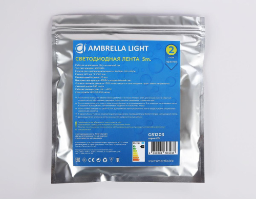 Светодиодная влагозащищенная лента Ambrella Light 9,6W/m 120LED/m 2835SMD холодный белый 5M GS1203 фото 5