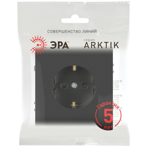 Розетка ЭРА Arktik 16-2102-05 с заземлением 2P+E Schuko со шторками 16А-250В антрацит Б0070428 фото 3