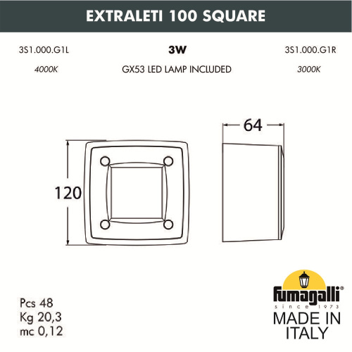 Светильник для подсветки лестниц накладной FUMAGALLI EXTRALETI 100 Square 3S1.000.000.LYG1L фото 3 Светильник для подсветки лестниц накладной FUMAGALLI EXTRALETI 100 Square 3S1.000.000.LYG1L фото 3