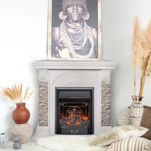 Каминокомплект ATHENA CORNER/АТЛАНТА УГЛ. GR Белый дуб с очагом Электроочаг MAJESTIC LUX/МАДЖЕСТИК фото 3