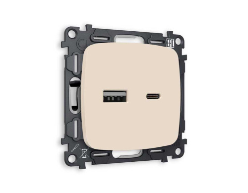 Комплект механизма розетки AMBRELLA VOLT OMEGA Бежевый матовый 2USB A+C 20W (быстрая зарядка) QUANT (OP3310, VM177) MO331010