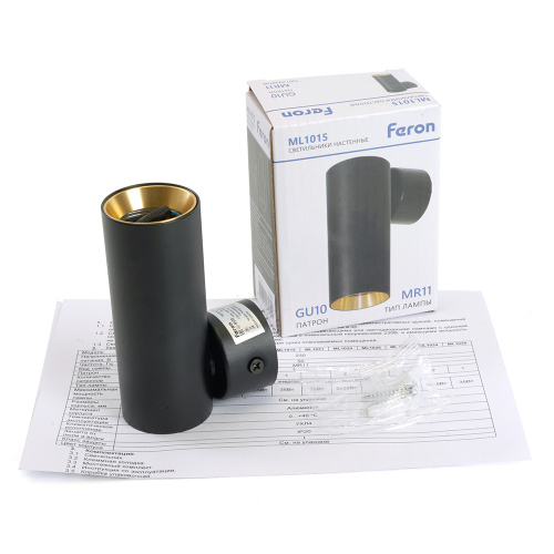 Светильник Feron ML1015 настенный под лампу GU10, черный + золото фото 11