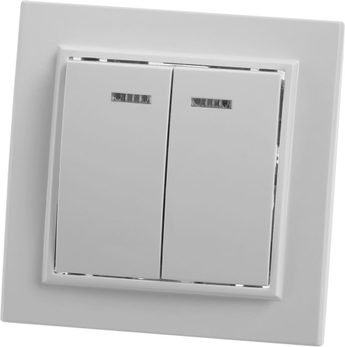 Выключатель 2-клавишный с индикатором STEKKER, PSW10-9002-01, 250В, 10А, серия Эрна, белый Выключатель 2-клавишный с индикатором STEKKER, PSW10-9002-01, 250В, 10А, серия Эрна, белый