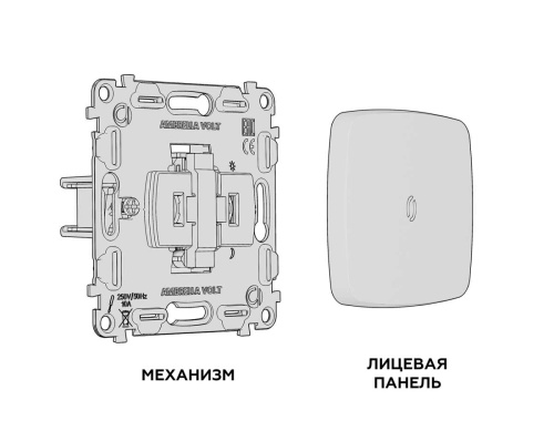 Комплект механизма 1-клавишного выключателя с самовозвратом с подсветкой 5600K OMEGA Графит Мягкое касание QUANT (OP9020, VM113, G14W) MO902055 фото 2