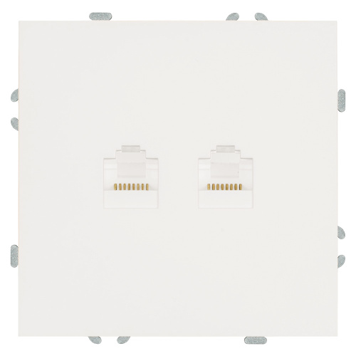 Розетка компьютерная 2-местная RJ-45 (механизм), STEKKER,  серия Эмили, RST00-5111-01, белый фарфор, soft touch