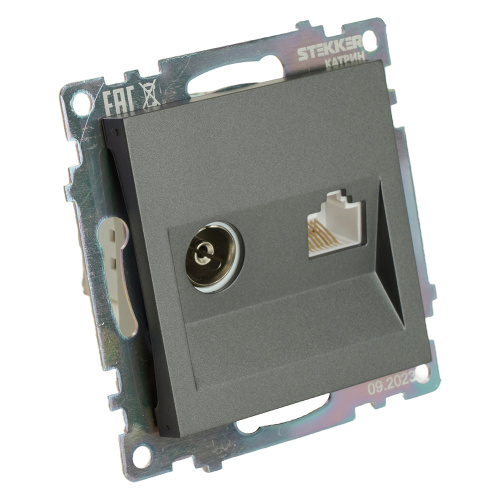 Розетка TV + компьютерная RJ-45 (механизм), серия Катрин, графит, GLS00-7106-06 фото 5