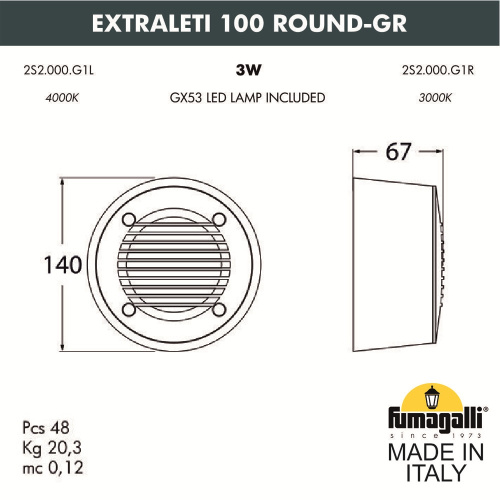 Светильник для подсветки лестниц накладной FUMAGALLI EXTRALETI 100 Round-GR 2S2.000.000.WYG1L фото 2 Светильник для подсветки лестниц накладной FUMAGALLI EXTRALETI 100 Round-GR 2S2.000.000.WYG1L фото 2