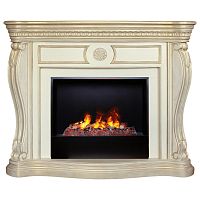 Каминокомплект BARCELONA/БАРСЕЛОНА Бежевый дуб с золотой патиной с очагом Электроочаг CASSETTE/КАССЕТА 630 С ДРОВАМИ