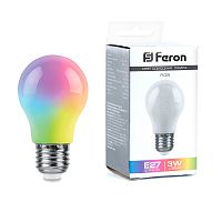 Лампа светодиодная Feron LB-375 E27 3W матовая 230V RGB плавная сменая цвета