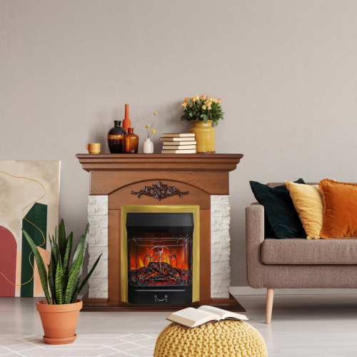 Электрокамин RealFlame Neapolis NT орех с очагом Majestic Lux Brass фото 9