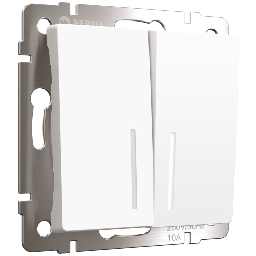 Выключатель двухклавишный проходной с подсветкой (белый матовый) W1122161 Выключатель двухклавишный проходной с подсветкой (белый матовый) W1122161