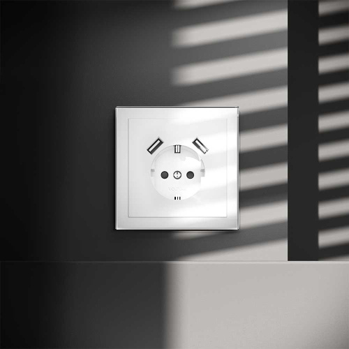 Розетка встраиваемая Voltum S70 с заземлением и защитными шторками, 16А, с USB, A+A, (белый глянцевы VLS040401 фото 6