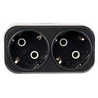 Разветвитель сетевой 2-местный с/з STEKKER ADP16-22-20 250V, 16A, ABS огнеустойчивый пластик, черный