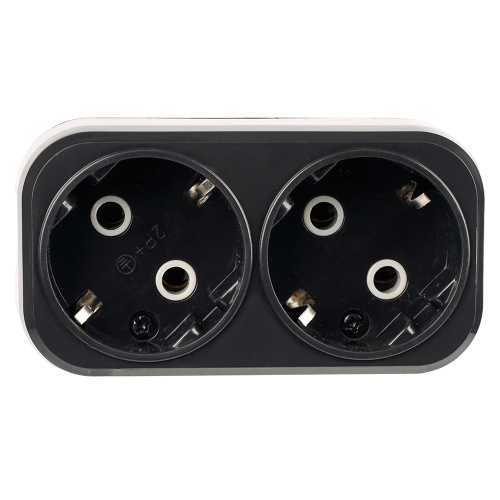 Разветвитель сетевой 2-местный с/з STEKKER ADP16-22-20 250V, 16A, ABS огнеустойчивый пластик, черный