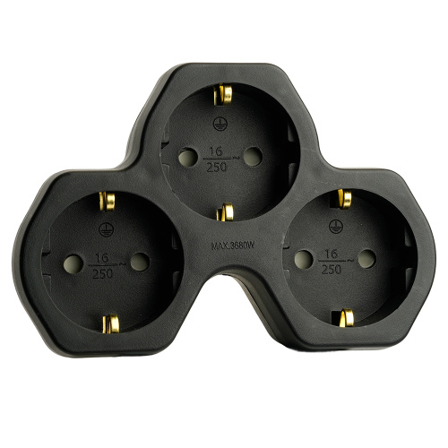 Разветвитель сетевой 3-местный с/з STEKKER ADP16-13-21, 250V,16A, ABS огнеустойчивый пластик, черный