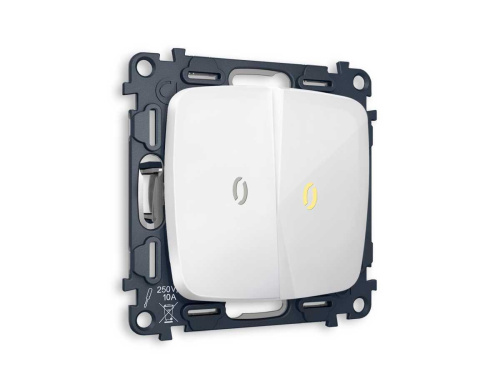 Комплект механизма 2-клавишного выключателя с подсветкой 3200K OMEGA Белый глянец 10A-250V QUANT (OP1040, VM115, G11Y) MО104010