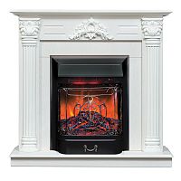 Каминокомплект STEFANIA/ВИОЛА Белый фактурный с золотой патиной с очагом Электроочаг MAJESTIC LUX RC/МАДЖЕСТИК С ПУЛЬТОМ