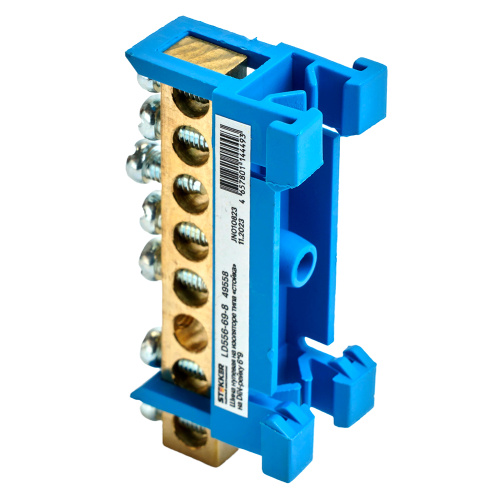 Шина "N" на изоляторе STEKKER 6*9 тип "стойка" на DIN-рейку 8 выводов, синий, LD556-69-8 фото 3