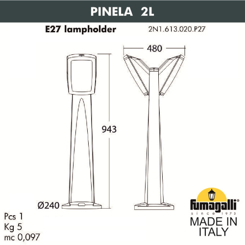 Fumagalli Садовый светильник-столбик FUMAGALLI PINELA 2L 2N1.613.020.LYF1R фото 2 Fumagalli Садовый светильник-столбик FUMAGALLI PINELA 2L 2N1.613.020.LYF1R фото 2