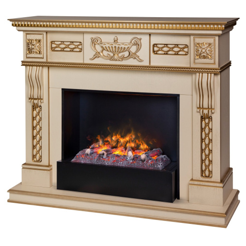 Каминокомплект CORSICA LUX/МАЛАГА ЛЮКС Бежевый дуб с золотой патиной с очагом Электроочаг CASSETTE/КАССЕТА 630 С ДРОВАМИ фото 2
