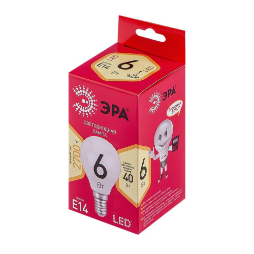 Лампа светодиодная ЭРА E14 6W 2700K матовая LED P45-6W-827-E14 R Б0051058 фото 3
