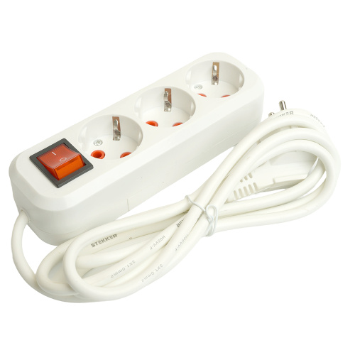 Удлинитель трехместный с/з  с выключ. STEKKER HM07-31-02 3x1мм2, 2м, серия Home (У16А-002), белый фото 4