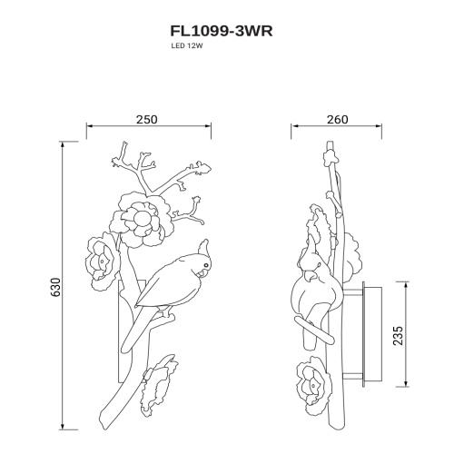 Бра Sauvage Right FL1099-3WR фото 2