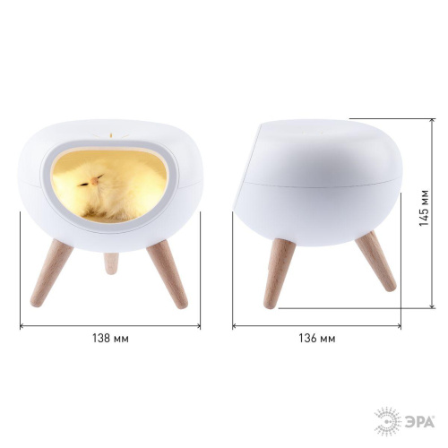 Светильник-ночник ЭРА Котик белый NLED-467-1W-W Б0052814 фото 5