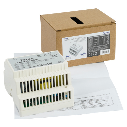 Трансформатор электронный для светодиодной ленты и оборудования на DIN-рейку 60W 24V 77*92*56мм IP20, LB008 фото 9