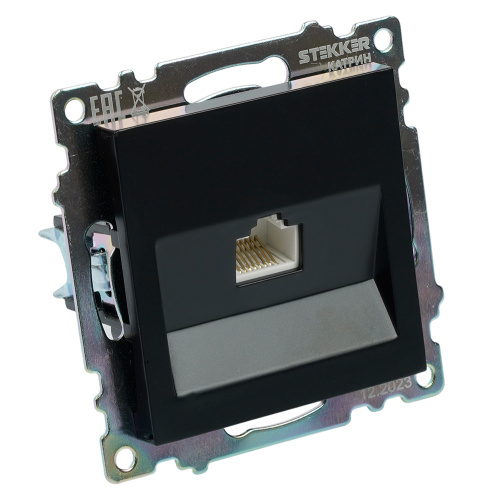 Розетка компьютерная 1-местная RJ-45 (механизм), STEKKER GLS00-7107-05, серия Катрин, черный фото 6