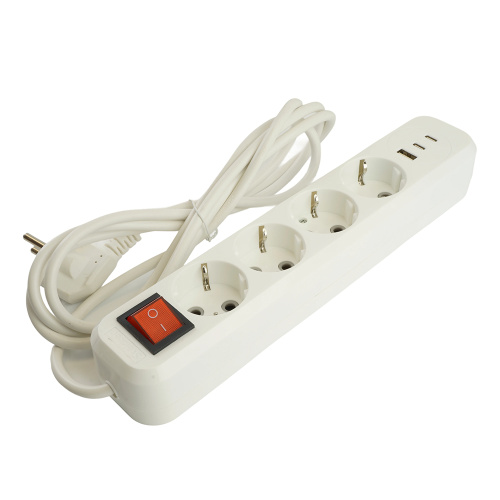 Удлинитель 4-местный с/з с выключ. STEKKER HM071-41-02 3x1мм2, 2м, 250В, 16А, 1USB+2C, 2.4A, сер Home, белый фото 3 Удлинитель 4-местный с/з с выключ. STEKKER HM071-41-02 3x1мм2, 2м, 250В, 16А, 1USB+2C, 2.4A, сер Home, белый фото 3